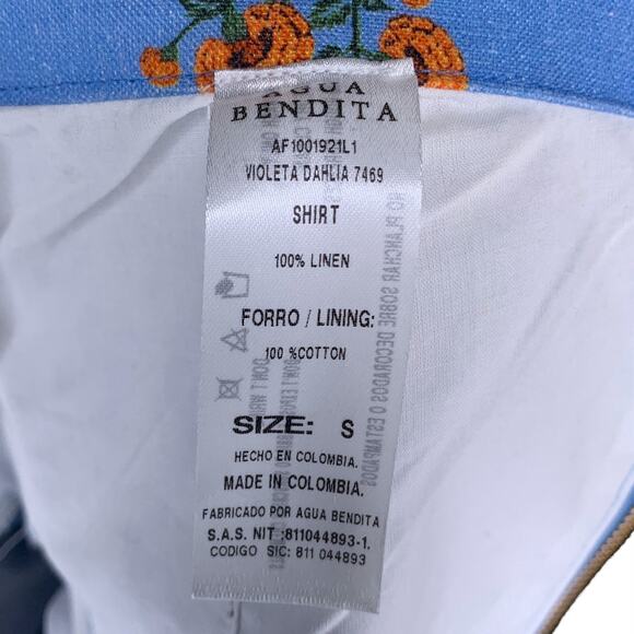 Agua by Agua Bendita Violeta Dahlia Blue Linen Embroidered Floral Cropped Top - Picture 11 of 12